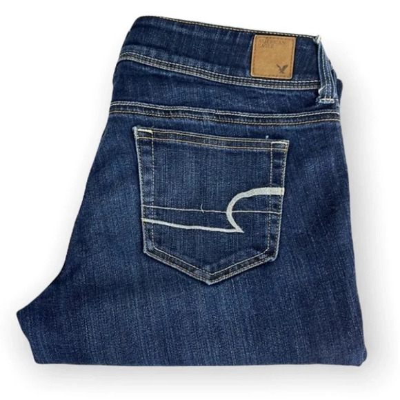 AMERICAN EAGLE Retro Slim Boot Jeans Blue Dark Wash Low Rise 5 Pocket 8 Short - Picture 10 of 11